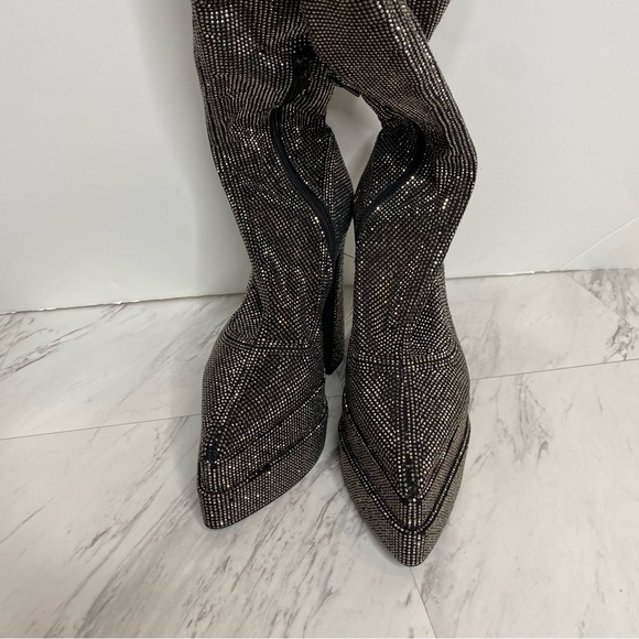 Steve Madden Sultry Rhinestone Thigh High Pointy Toe Platform Heeled Boot 8 1/2 - Picture 3 of 16